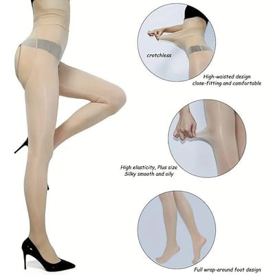 1 Paire de Collants Ouverts Couleur Unie 8D Collants Lisses Collants Brillance Huilée Collants Taille Haute Collants Sexy Collants Femme XL Weight 60-100kg white