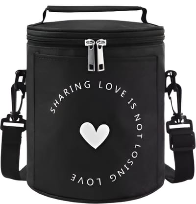 CarryQuest® - Geïsoleerde Koeltas - Lunchtas - Ronde Lunchtas - Isolerend Oxford Doek + Aluminiumfolie - Waterbestendig & Krasbestendig - Koeler Lunchbox - Zwart