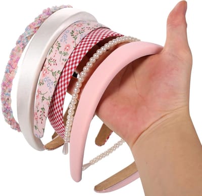 Set van 7 Haarbanden voor Vrouwen, Diverse Modellen en Vintage Anti-Slip Haaraccessoires voor Meisjes en Dames (Roze)
