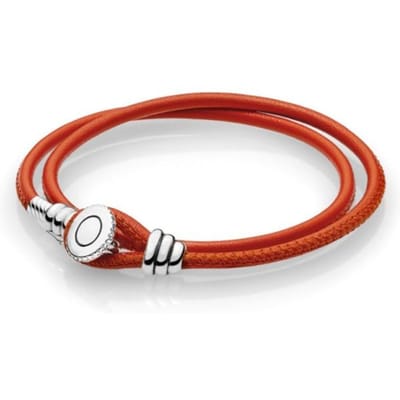 LoveRight Dubbele Lus Echt Leer Pan-Stijl Armbanden 925 Zilveren Gesp Geschikt voor Originele Kralen Bedels Sieraden Maken 38cm white