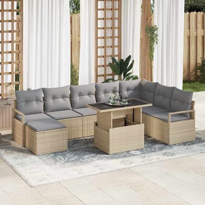 vidaXL - Tuinbank - Set - 9 - st - Beige - en - Lichtgrijs - poly - rattan