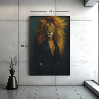 Canvas Schilderij - Vrouw met Leeuwengezicht - Wall Art - Modern - 60x40x2 cm