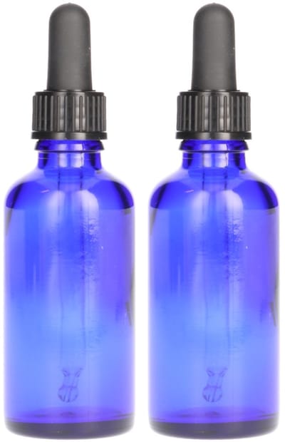 2x Druppelflesje met Druppelaar 50 ml - Blauw - Pipetflesje, Lege Druppelfles Pipet, Glazen Druppel Fles, Drops - Vulbaar - Glas - 2 Stuks