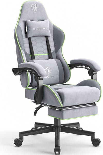 Ergonomische Gamingstoel met Voetensteun en Massagefunctie - Bureaustoel met Hoofdsteun en Ademende Stof (Grijs/Groen)