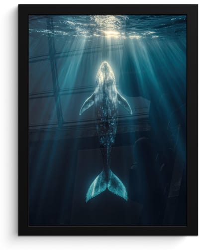 Poster in lijst - Fotolijst 30x40 cm - Posters - Walvis - Water - Zonnestralen - Blauw - Posterlijst zwart - Decoratie - Wanddecoratie woonkamer - Muurdecoratie slaapkamer