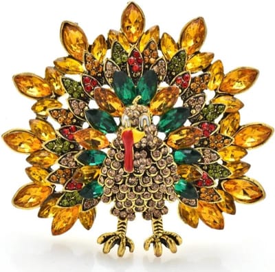 Zelto-Pauw-Broche-Geel-Goudkleur-Groen-Rood-Broche Boetiek