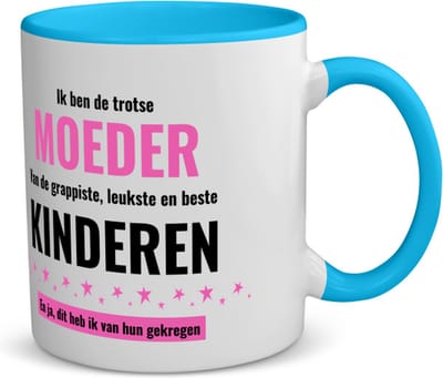 Akyol - ik ben de trotste moeder van de grappigste, leukste en beste kinderen, en ja dit heb ik van hun gekregen koffiemok - theemok blauw - Mama - de trotste moeder - moeder cadeautjes - moederdag - verjaardagscadeau - cadeau - 350 ML inhoud
