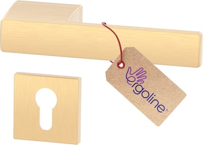 ERGO line MAGNUM – Massief design deurbeslag, Mat Messing (Geborsteld), Deurklinkgarnituur Binnendeur, Deurkruk Set- met cilindergat, Deurgrepen voor deuren, klinkpaar, Mat Goud, Terugslagveer