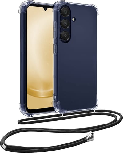 Hoesje - Geschikt voor Samsung Galaxy A25 - Met Koord - Shock Proof - Siliconen Case - Back Cover - Telefoonkoord - Telefoon Hoes Shockproof - Telefoonketting - Telefoonhoesjes - Transparant