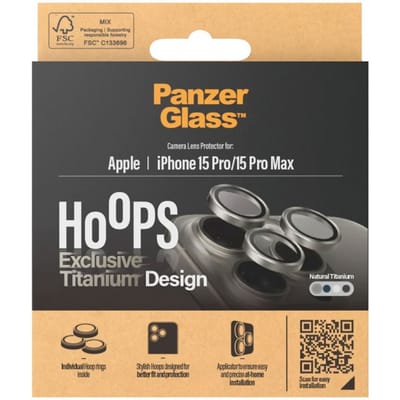 PanzerGlass Optical Hoop Rings Geschikt voor Apple iPhone 15 Pro / 15 Pro Max - Camera Lens Protector Glas - Schokbestendig - Krasbestendig - met Applicator - Titanium Grijs