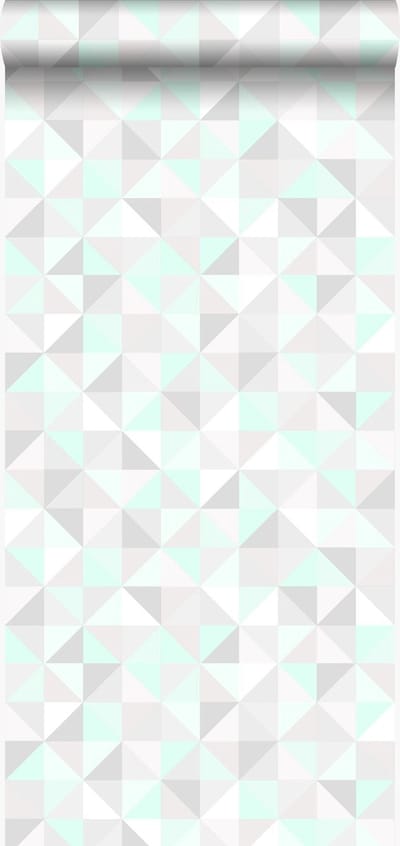 Origin Wallcoverings behang driehoekjes mintgroen, licht warm grijs, mat wit en glanzend smaragdgroen emerald - 337206 - 53 cm x 10,05 m