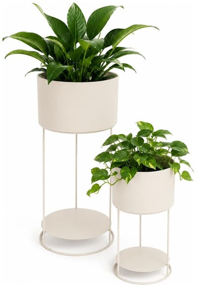 Home & Styling Plantenrek / plantenpotten verhogers set - wit - metaal - 57 cm - 2 niveaus bloempotten - kamerplanten