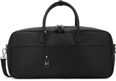 Oblong leather handbag with pendant