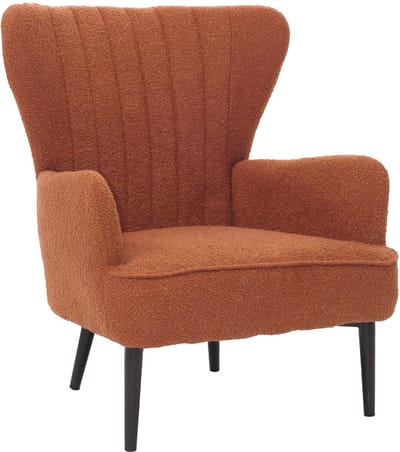Loungestoel MCW-K37, cocktail/oor fauteuil gestoffeerde stoel retro vintage stof bouclé (600g/m²) Oeko-Tex ~ terracotta