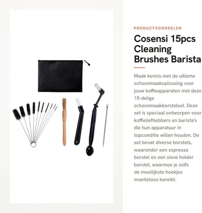 Dailygoods- Koffieborstel Set 15-delig - Espresso Borstel - Zeefhouder Borstel - Schoonmaakborstel - Houten Materialen - Ergonomisch Ontwerp
