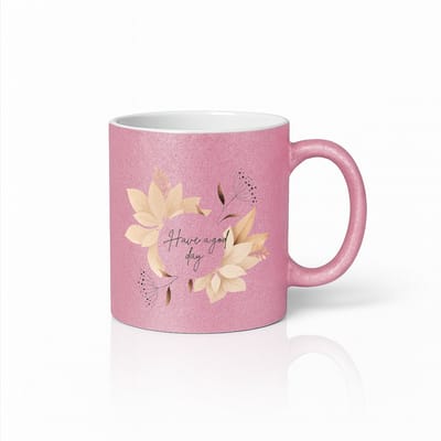 “Have a Good Day” Roze Mok – Elegante Bloemen- en Bladerenprint – 330 ml Esthetische Koffiebeker Cadeau