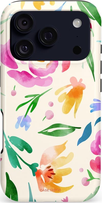 Casetastic hoesje geschikt voor Apple iPhone 17 Pro - MagSafe - Dubbellaagse bescherming - Floral Flow - Fashion Case - Wit Mintgroen Crème Lichtroze
