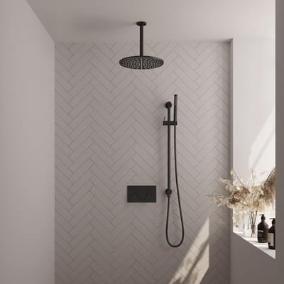 Brauer Black Edition Thermostatische Regendoucheset Inbouw - Hoofddouche 30 cm - Met Drukknoppen - Handdouche Staaf - Doucheslang - Geintegreerde Glijstang - Mat Zwart