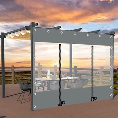 Zeildoek Gordijn - Dekzeil Panelen - Buiten Bescherming - Met Rits - 250x230cm - Grijs Transparant