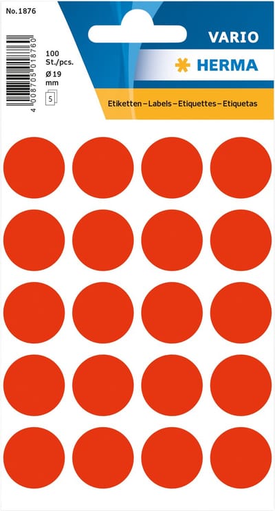 Herma 1876 Etiket Rond 19mm Fluor-Rood