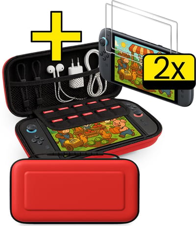 Hoes Geschikt voor Nintendo Switch 2 Case Hoesje Met 2x Screenprotector - Bescherm Hoes Geschikt voor Nintendo Switch 2 Hoes Hard Cover - Rood