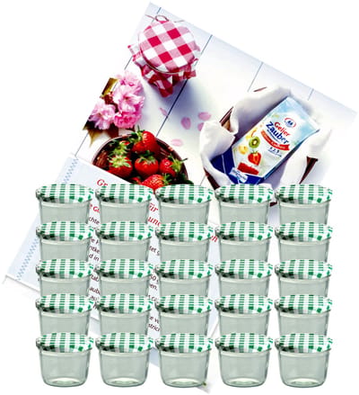 Set van 25 bekers 230 ml jampot inmaakpot Inmaakpot Naar 82 groen geblokt deksel incl. Diamant-Zucker Gelierzauber receptenboekje