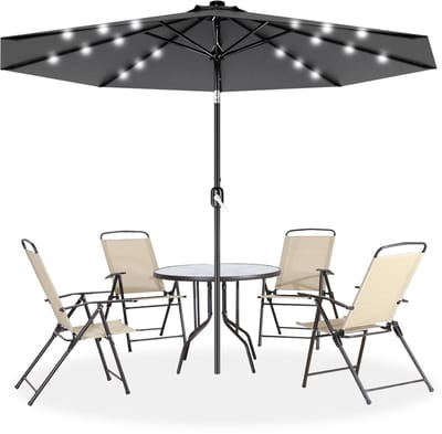 ACXIN handmatige parasol - 350 cm - donkergrijs - niet‑kantelbaar - met LED‑verlichting