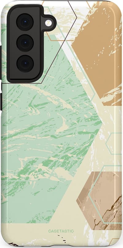 Casetastic hoesje geschikt voor Samsung Galaxy S21 FE 5G - Dubbellaagse bescherming - Vlaklicht - Fashion Case - Crème Mintgroen Wit Lichtgrijs
