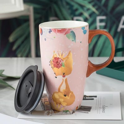 Creatieve Cartoon Keramische Mok Grote Capaciteit Drinkbeker met Deksel Huis Kantoor Koffiemok Hoge Waarde Koppels Mok 501-600ml