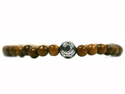 IbizaMen - robles hout 6mm - 925 Zilver 8mm turkoois - 19cm