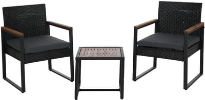 Polyrotan garnituur MCW-P74, loungeset tuin 2x stoel tafel, acaciahout stof 180 g/m² ~ zwart, bekleding grijs