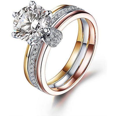 Europese en Amerikaanse Populaire Sieraden Verdeeld in Twee Kleuren Kleurvaste Galvanische Ring Handmatig Versierde Zirconia Ring No. 10 gray