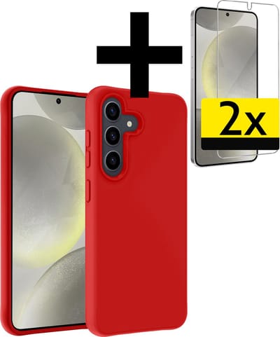 Hoesje - Met 2x Screenprotector - Geschikt voor Samsung Galaxy S24 - Sterk & Shockproof - Back Cover - Siliconen Case - Telefoon Hoes - Telefoonhoesjes - Rood