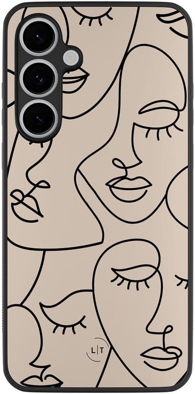 Leuke Telefoonhoesjes - Hoesje geschikt voor Samsung Galaxy S24 FE - Abstract faces - Backcover zwart - Print / Illustratie - Bruin