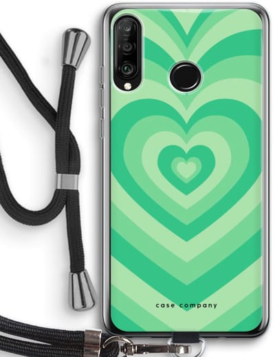 Case Company® - Hoesje met koord geschikt voor Huawei P30 Lite hoesje met Koord - Hart Groen - Telefoonhoesje met Zwart Koord - Bescherming aan alle Kanten en Over de Schermrand