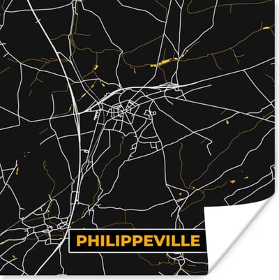 Poster Goud - Philippeville - Plattegrond - Kaart - Stadskaart - 100x100 cm XXL