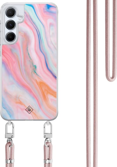 Casimoda® hoesje met koord - Geschikt voor Samsung A15 - Pink Glam - Afneembaar koord - TPU/polycarbonaat - Roze