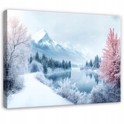 WALLARENA - Schilderij op canvas - 100x70 cm - winterlandschap natuur - Geschikt voor slaapkamer en woonkamer
