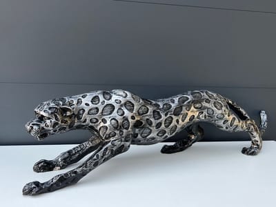Decoratieve beeldje - luipaard - zwartzilver