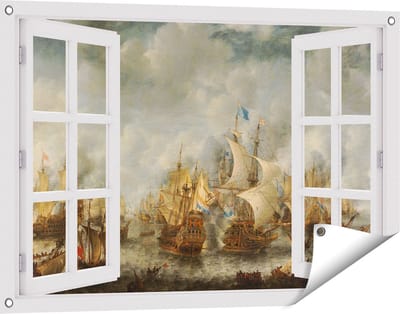 Gards Tuinposter Doorkijk Slag bij Terheide - Jan Abrahamsz. Beerstraten - 90x60 cm - Tuindoek - Tuindecoratie - Wanddecoratie buiten - Tuinschilderij