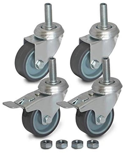 Set van 4 zwenkwielen 50 mm met M10 schroefboutbevestiging en reserve moeren