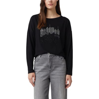 T-shirt met lange mouwen bedrukte voorkant bootkraag vrouw COMMA