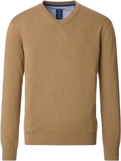 Redmond heren trui katoen - V-hals - beige (middeldik)