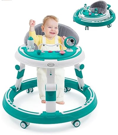 Baby Loopwagen - Loophulp Inklapbaar - Baby Leren Lopen - 3-in-1 Speelcentrum - In Hoogte Verstelbaar - Blauw