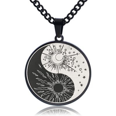 Nieuwe Roestvrij Staal Creatieve Yin Yang Tai Chi Circulaire Hanger Ketting Retro Religieuze Heren Titanium Staal Ketting white