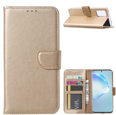 Hoesje Geschikt Voor Samsung Galaxy S20 Plus Boek hoesje met Pasjeshouder - Goud