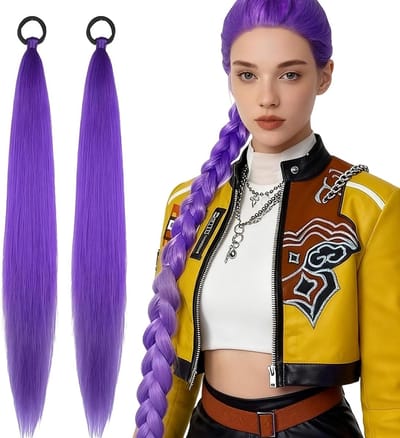 26 Inch Lange Paarse Vlecht Haarextensions, Voorverlengde Synthetische Vlechten voor Halloween Kostuums, Cosplay en Feestjes (Donkerpaars, Set van 2)