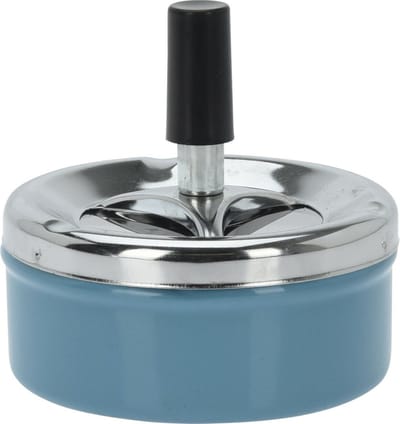 Excellent Houseware Druk / draai tafel asbak - blauw - 9 x 5 cm - roterende druksluiting - binnen en buiten