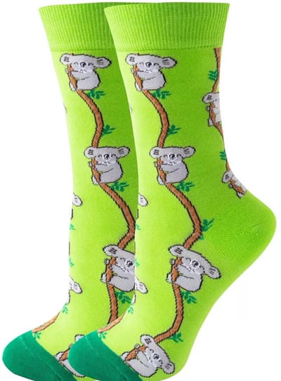 Dames Sokken - groen - grijs - leuke print koala - 36 - 40 - cadeau voor haar - geschenk vrouwen - Kerst cadeau - verjaardagscadeau
