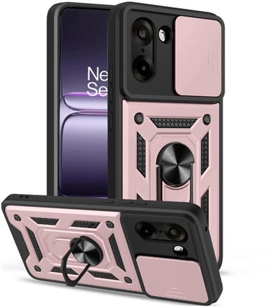 Coverup Hoesje - Geschikt voor OnePlus Nord CE5 Hoesje - Coverup Armor Ring Kickstand Back Cover met Camera Shield - Rose Gold